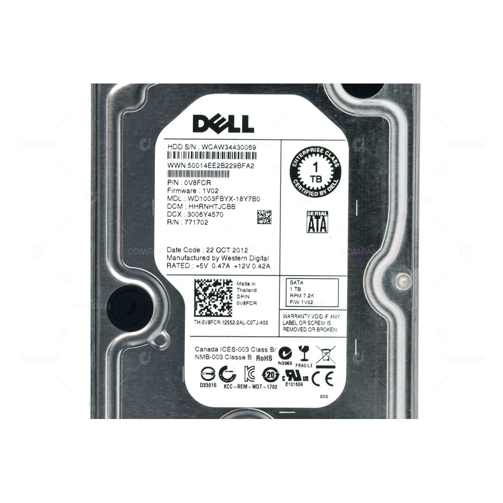 V8FCR  DELL HDD 1TB 7.2K SATA 3G 3.5" LFF HOT-SWAP