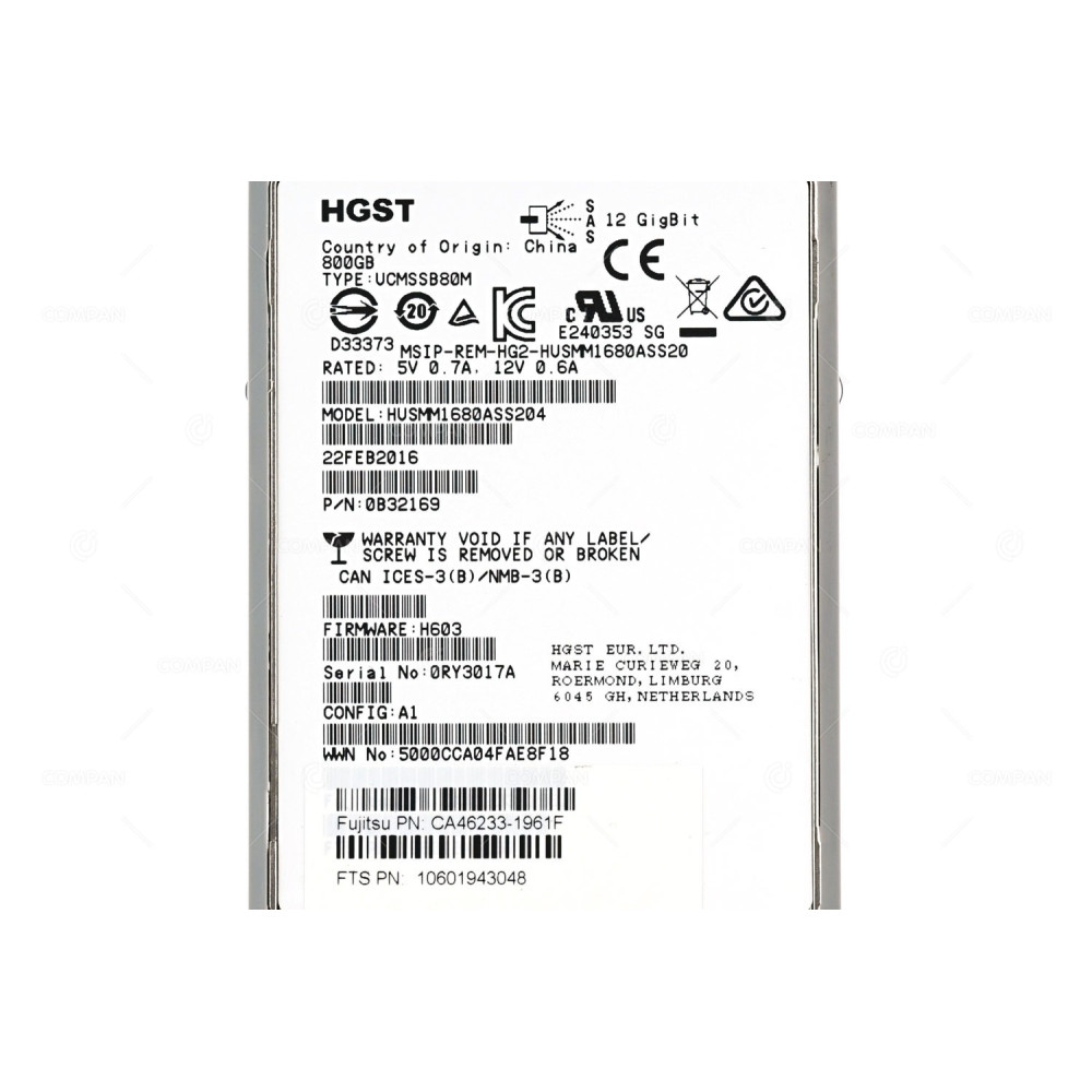 CA07670-E752  FUJITSU 800GB 12G 2.5 SFF SAS SSD HOT-SWAP FOR ETERNUS S3