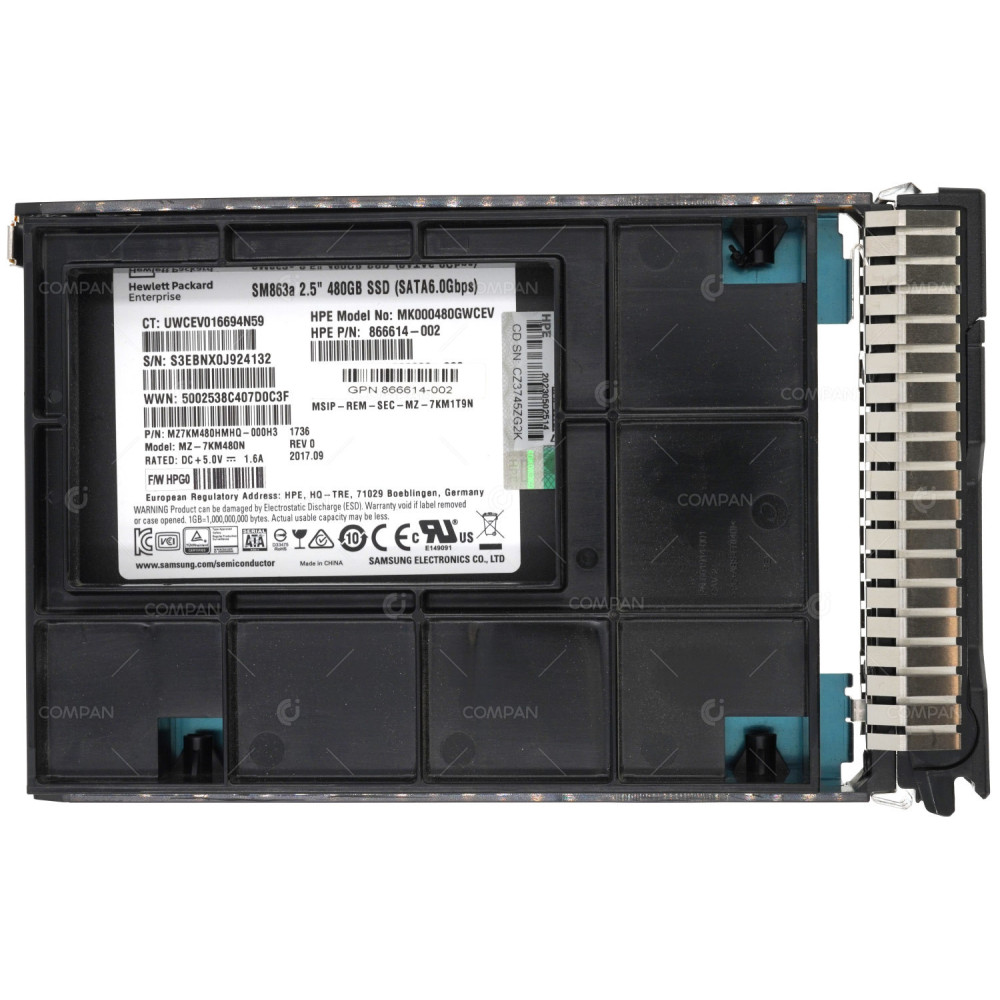 872519-001 HP SSD 480GB SATA 6G SM863A 2.5 IN 3.5 FOR DL380 G8 G9 G10