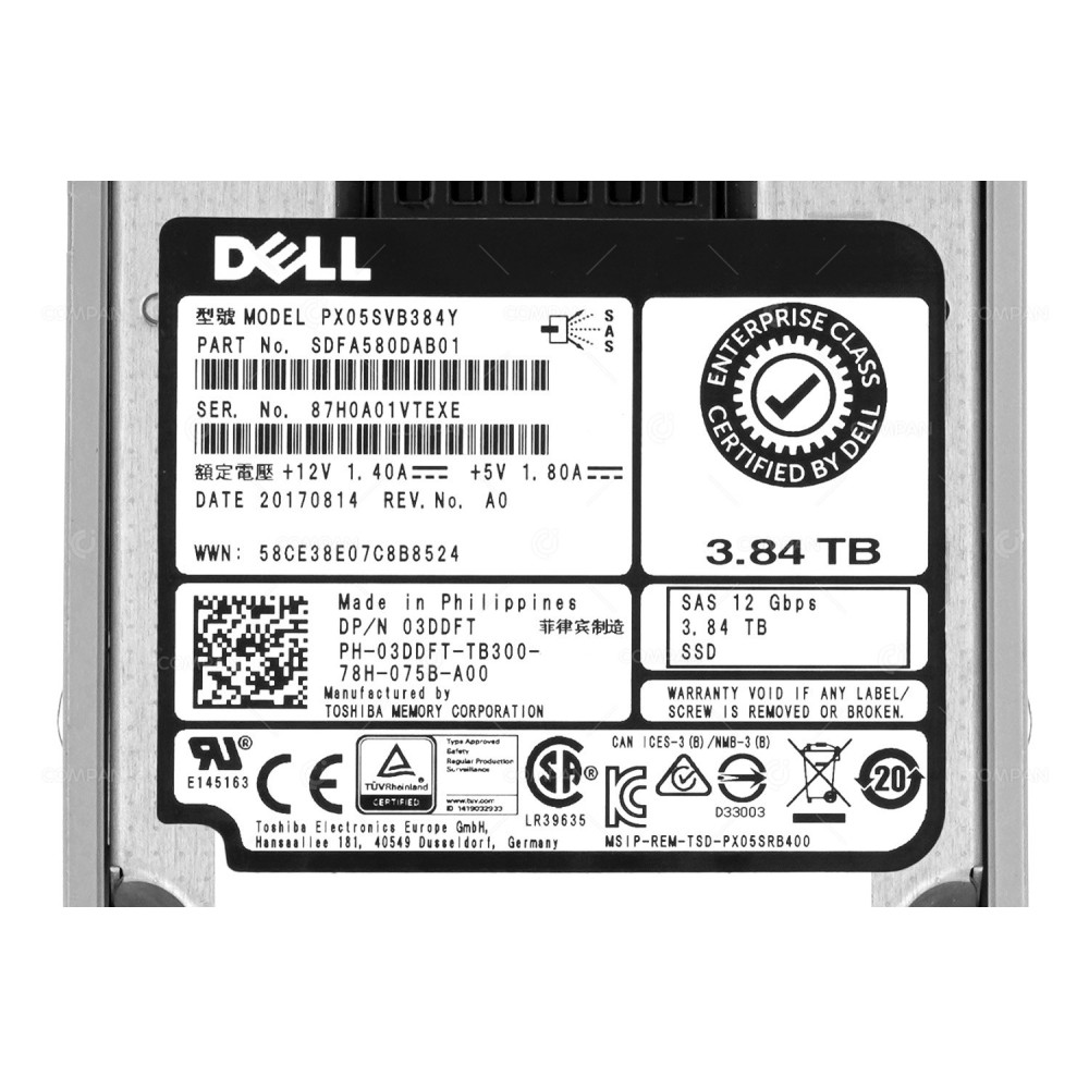3DDFT  DELL 3.84TB 12G SATA 2.5 SFF SSD FOR G11 G12 G13