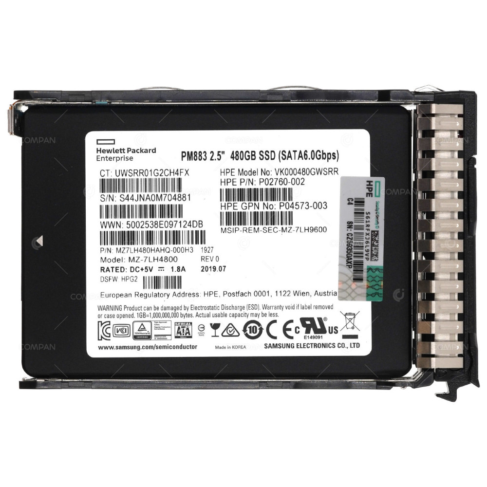 P05320-001  HP 480GB 6G SATA DS PM883 SSD 2.5 SFF FOR DL380 G8-G10