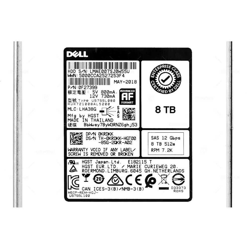 KRDKK  DELL 8TB 3,5" LFF SAS 12G 7,2K HARD DRIVE