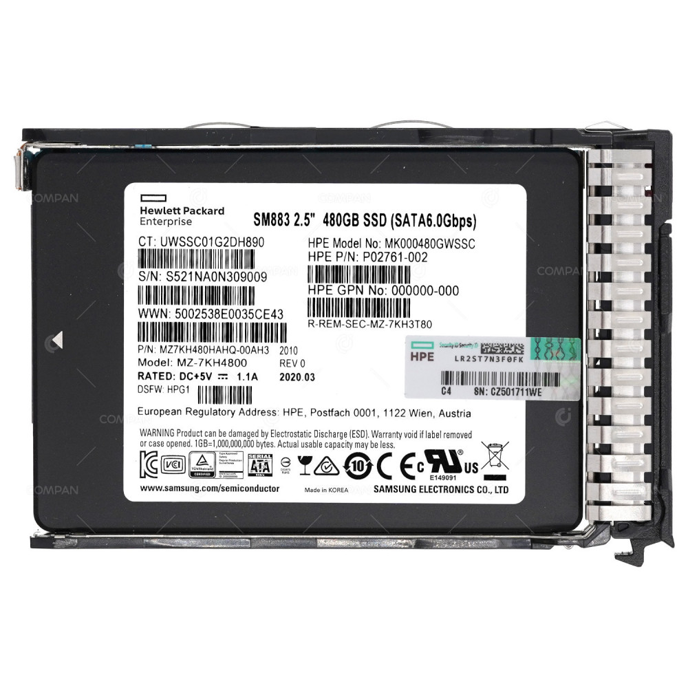 P09907-001 HP SSD 480GB / SATA 6G / DS / 2.5" SFF / G8 G9 G10