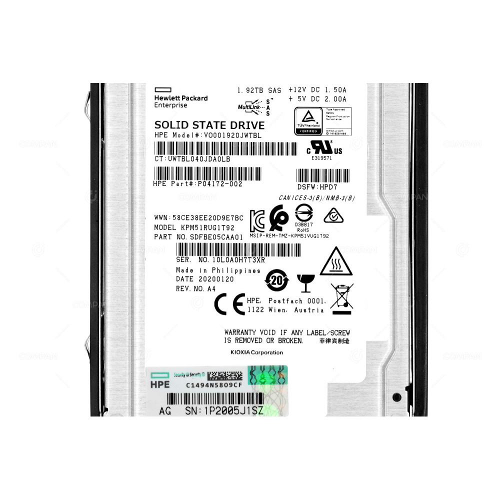 P13012-001 HP SSD 1.92TB / SAS 12G / 2.5" SFF / READ INTENSIVE / FOR MSA STORAGE