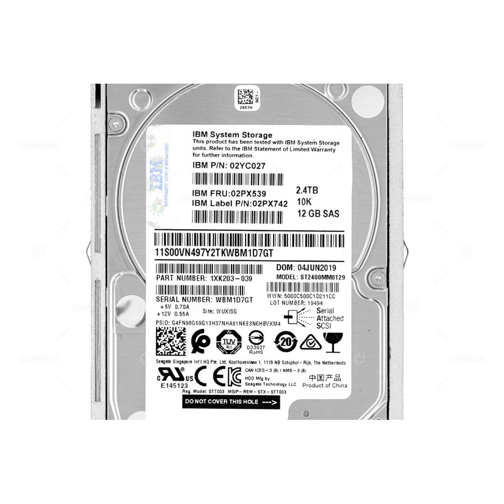 02PX539  IBM HDD 2.4TB / 10K / SAS 12G / 2.5" SFF / HOT-SWAP
