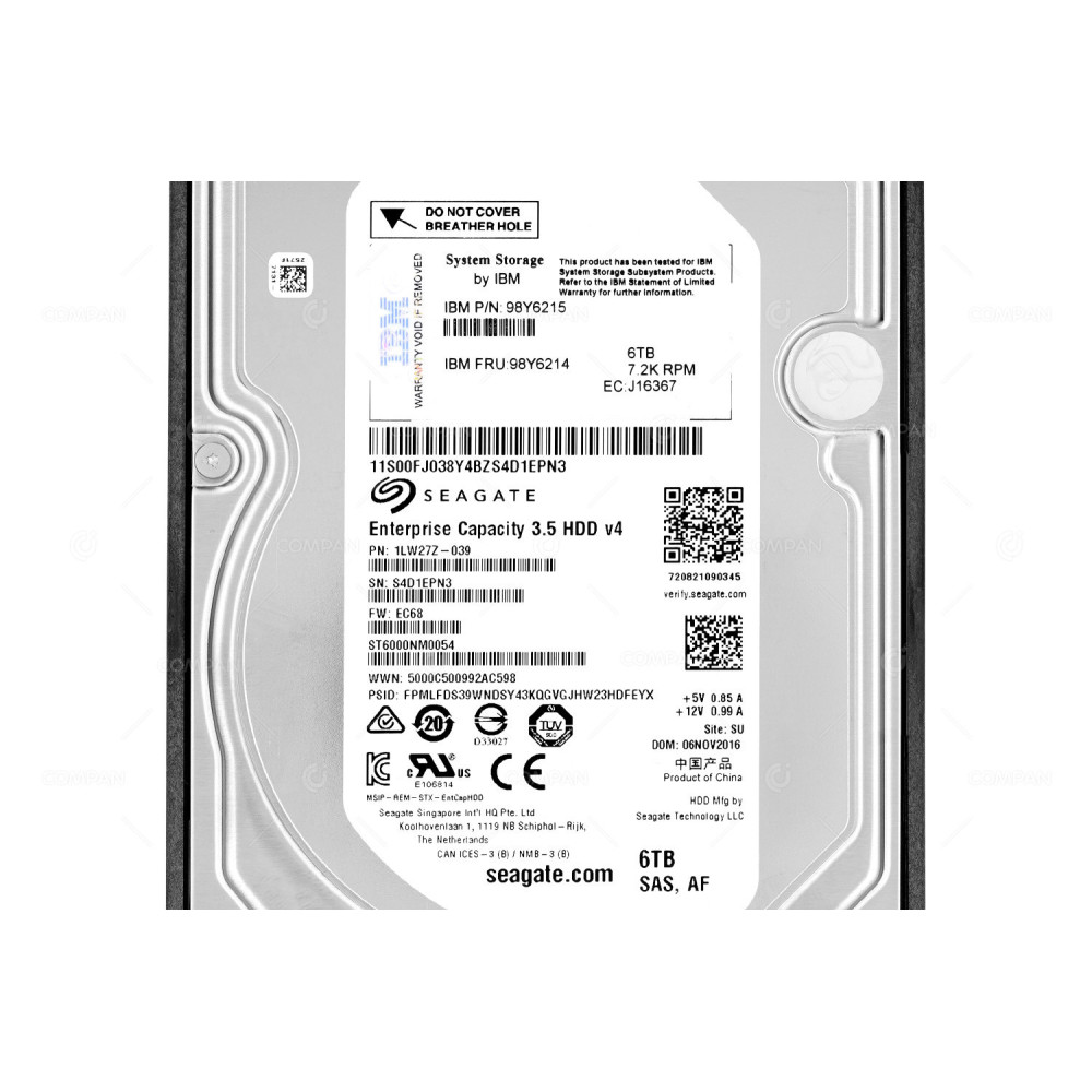 98Y6215  IBM HARD DRIVE 6TB 7.2K 6G SAS 3.5 LFF HOT SWAP
