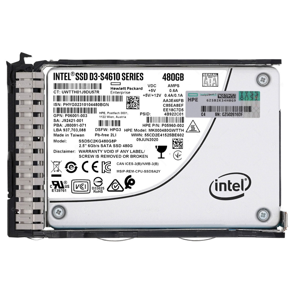 P08620-001 HP D3 S4610 SERIES SSD 480GB / SATA 6G / 2.5" SFF