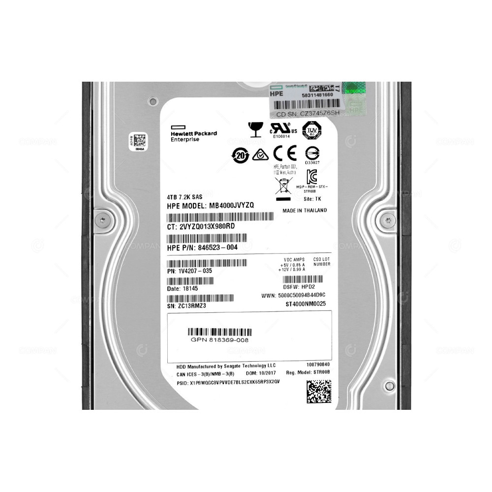 826550-001 HP MDL HDD 4TB 7.2K SAS 12G 3.5" LFF