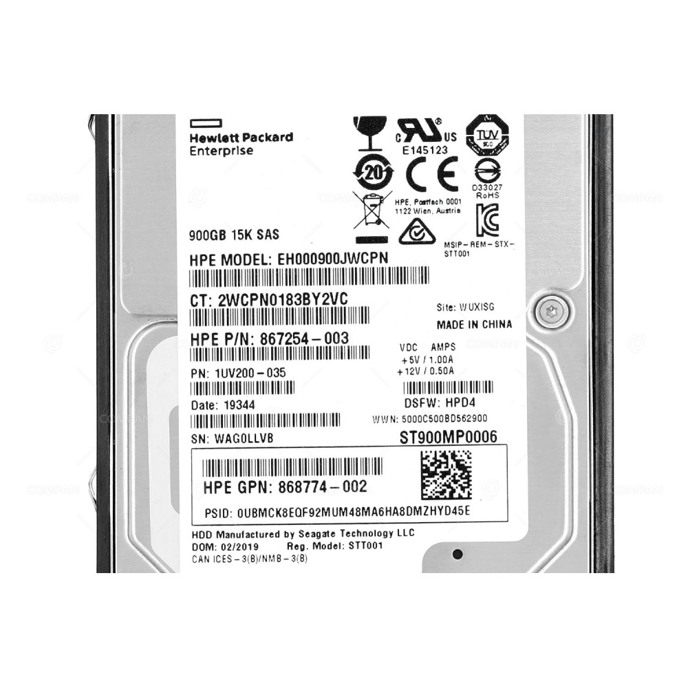 873371-001 HP HDD 900GB 15K SAS 12G 2.5" SFF HOT-SWAP FOR MSA STORAGE