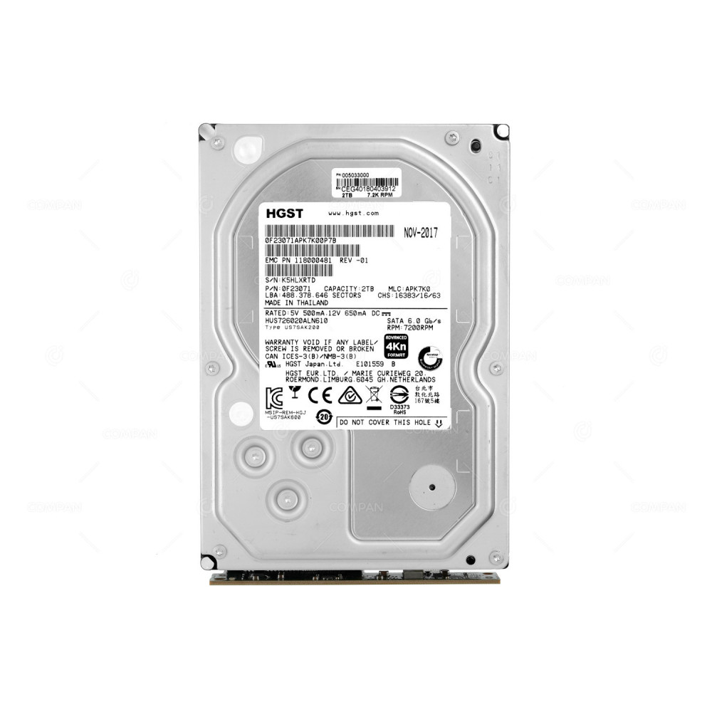 005033000 EMC 2TB 3.5 LFF 7.2K 6G SATA 4KN ADVANCED FORMAT HDD FOR ISILON H400 0F23071APK7K00P7B, 118000481-01,