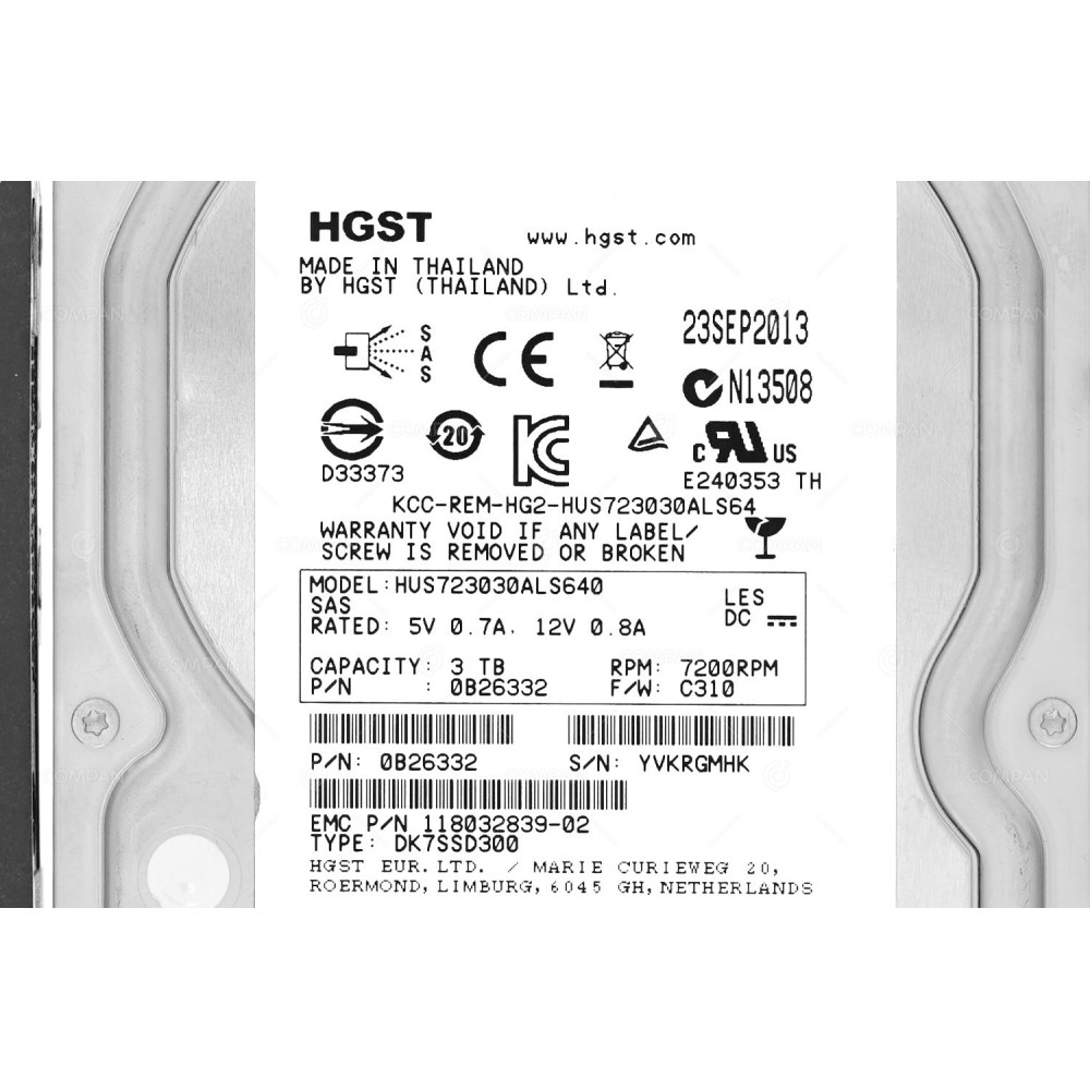005049571 EMC 3TB 7.2K 6G SAS  3.5" LFF HARD DRIVE 0B26332