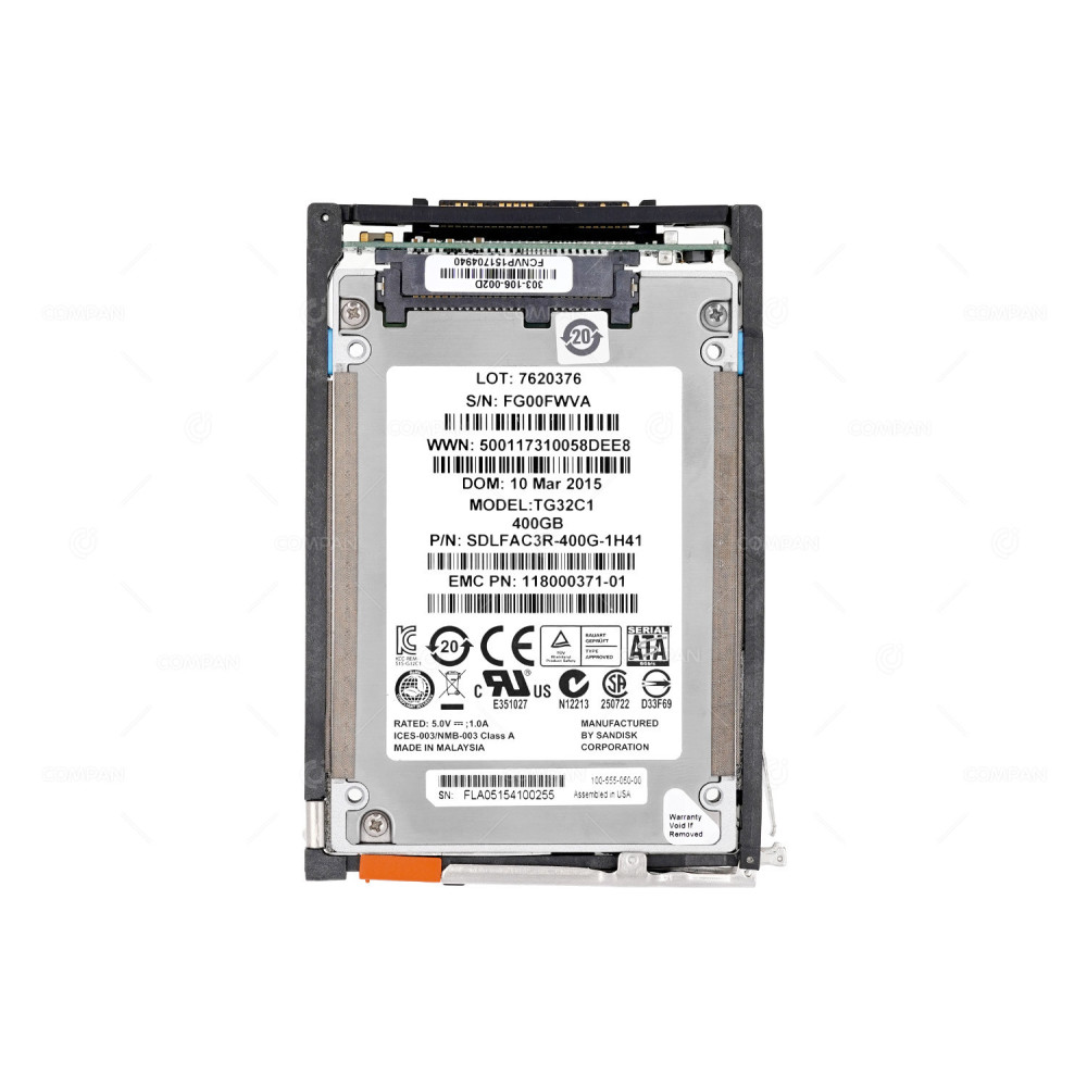 005050672 EMC 400GB SSD 2.5 SATA 3 303-106-002D, 118000371-01, SDLFAC3R-400G-1H41