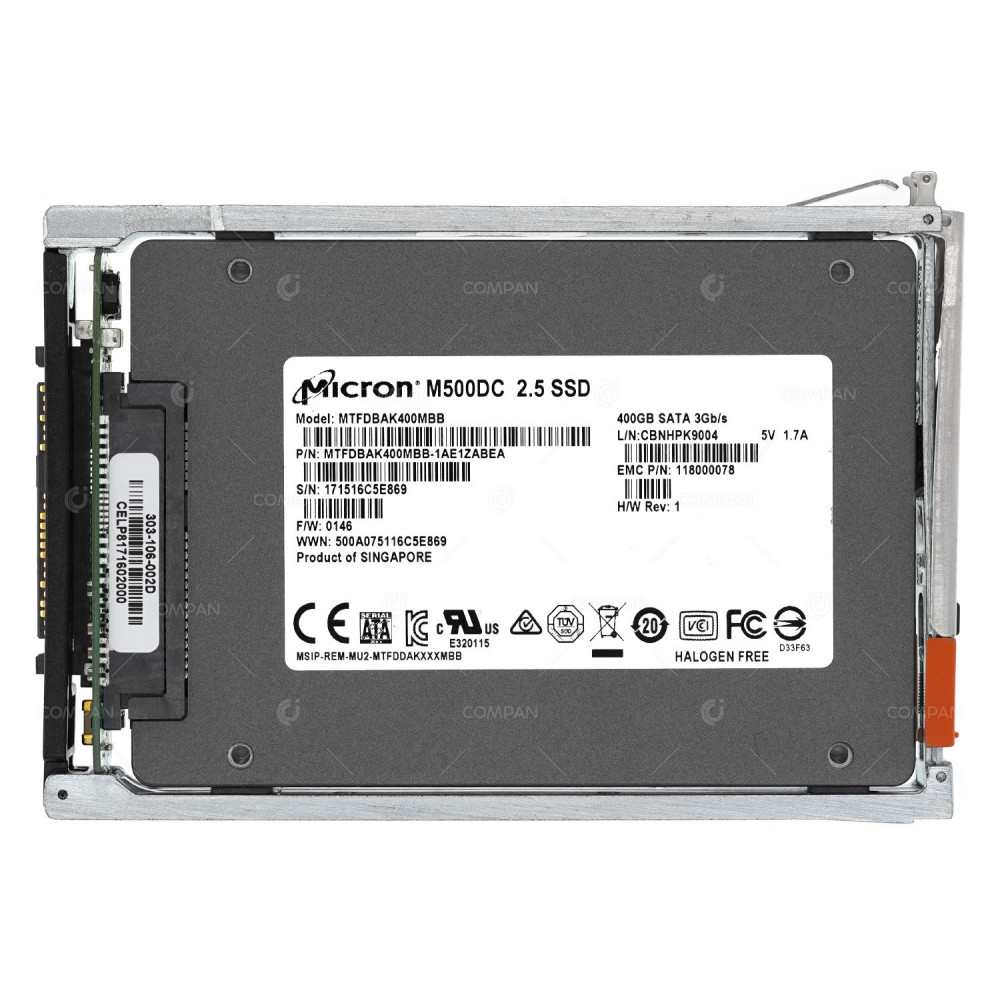005051096 EMC 400GB 2.5 SFF 3G SATA SSD FOR DD9800 118000078, MTFDBAK400MBB-1AE1ZABEA