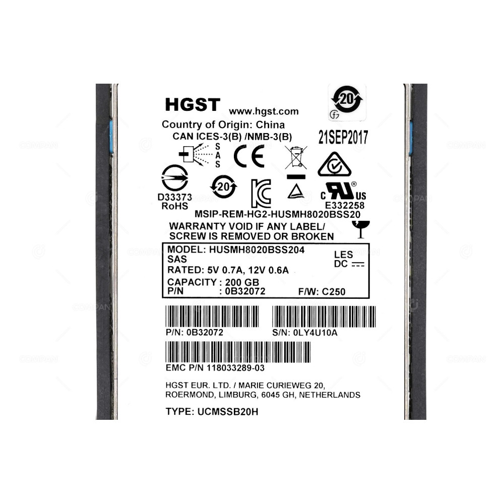 005051585 EMC SSD 200GB 6/12G EFD SAS 2.5 SFF HOT-SWAP FOR UNITY 300F HUSMH8020BSS200, 118033289-03, 0B32072