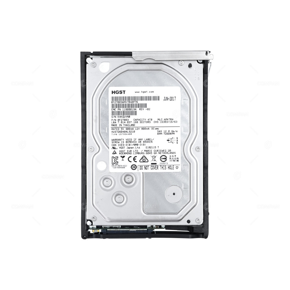 005051837 EMC 3TB 3.5 LFF 7.2K 6G SAS HARD DRIVE FOR DATA DOMAIN 9800 0F27003APK7R40P73, 118000194-02, HUS726040ALS210
