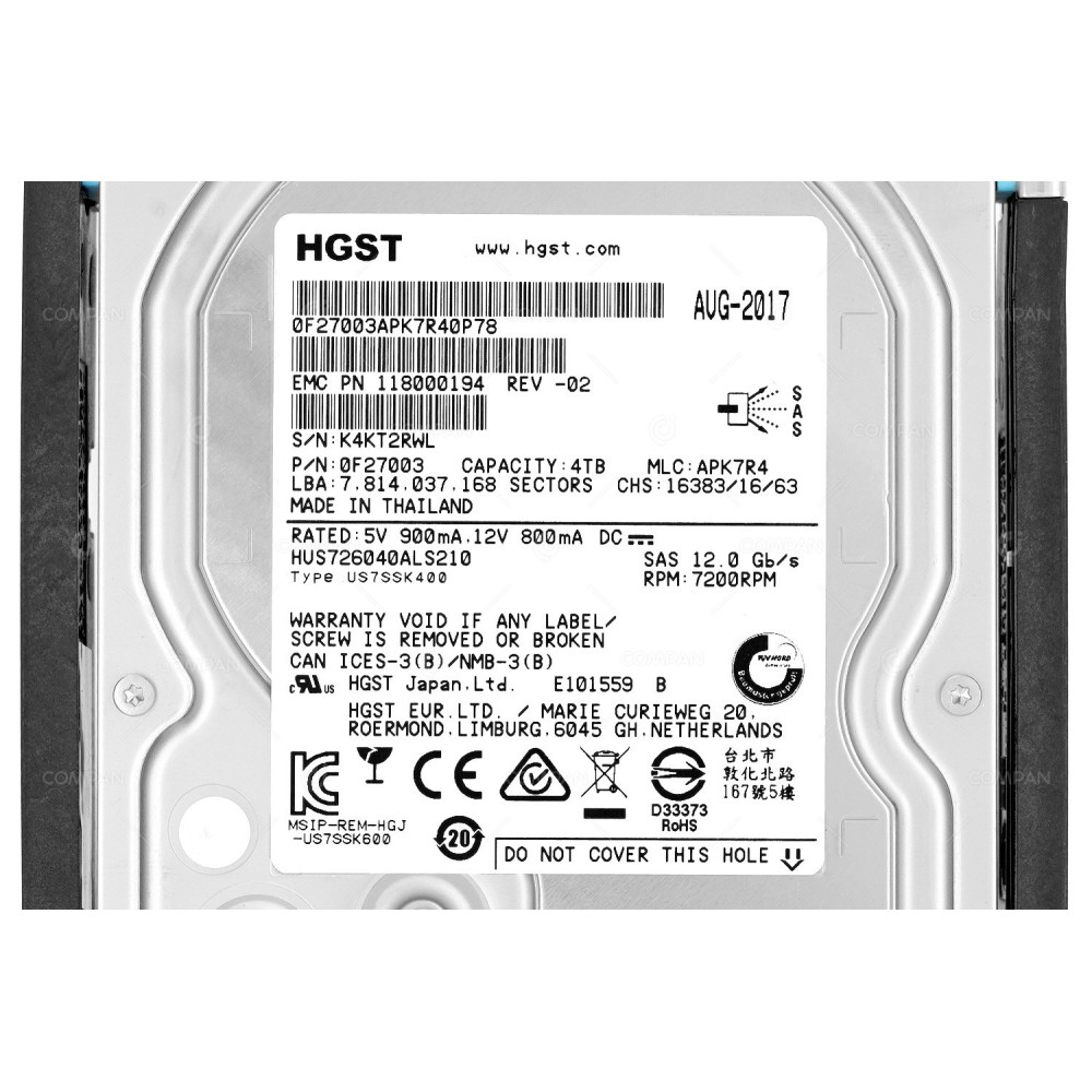 005052062 EMC 3TB 7.2K 3.5 LFF 6G SAS 128MB CACHE HARD DRIVE FOR VNX5200 VNX5400 VNX5600 VNX5800 VNX7600 VNX8000 118000194-02, HUS726040ALS210