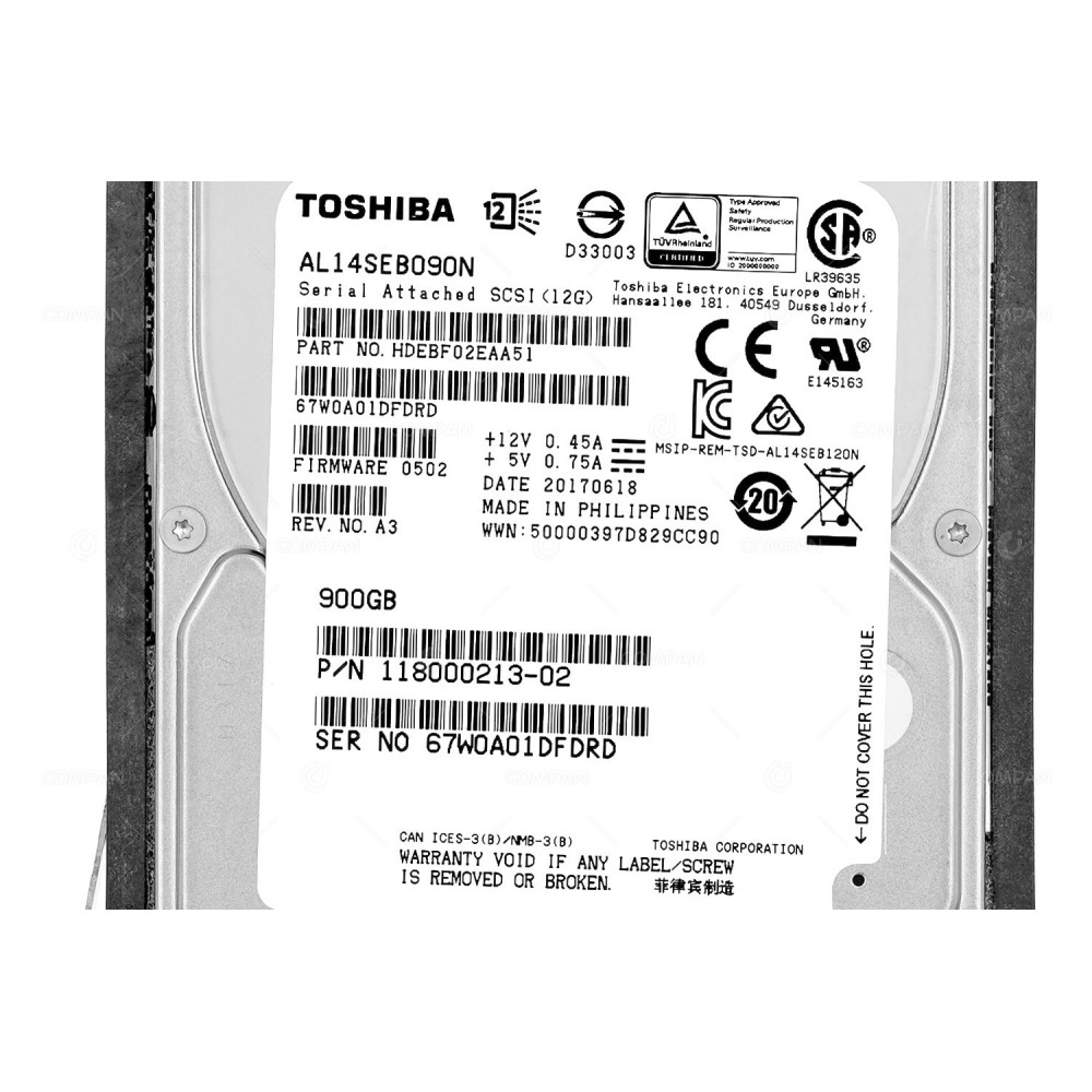 005052301 EMC HARD DRIVE 900GB 10K 12G SAS 2.5 SFF HOT-SWAP AL14SEB090N