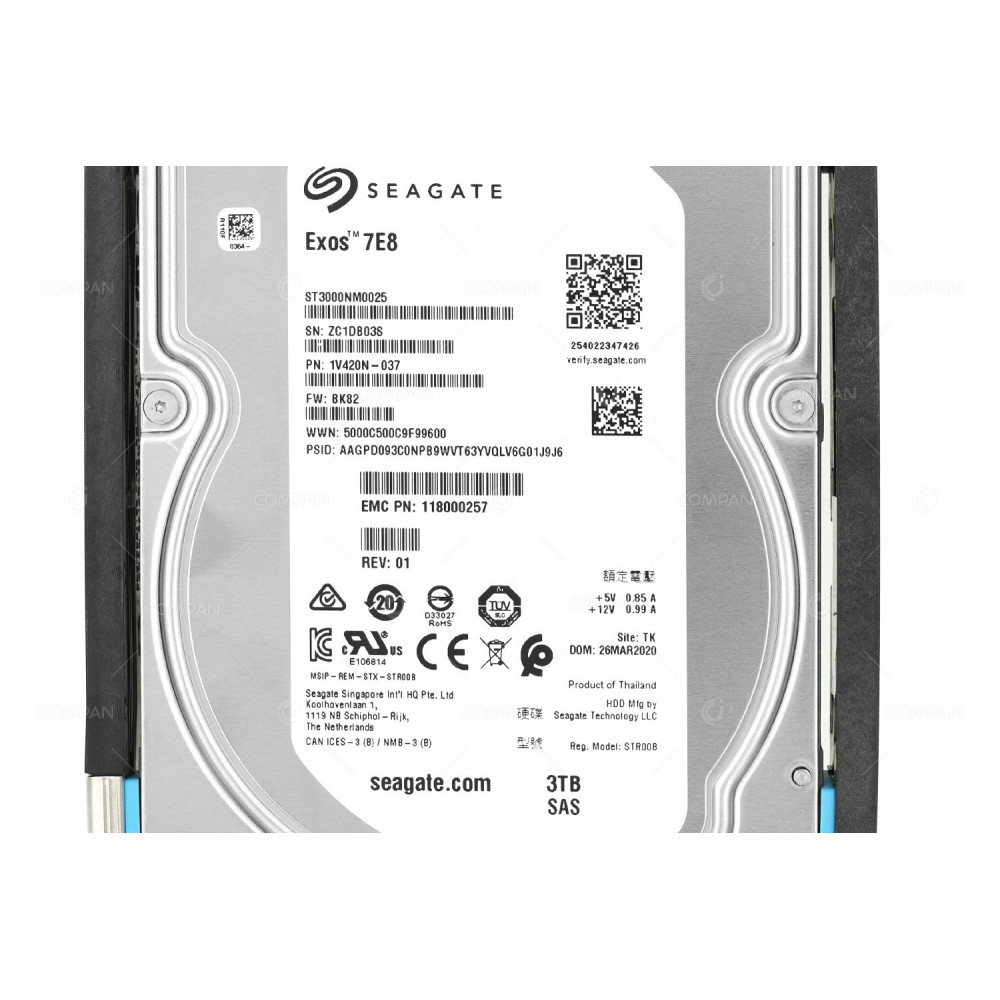 005052466 EMC 3TB 7.2K 6G SAS 3.5 LFF HARD DRIVE 118000257, ST3000NM0025