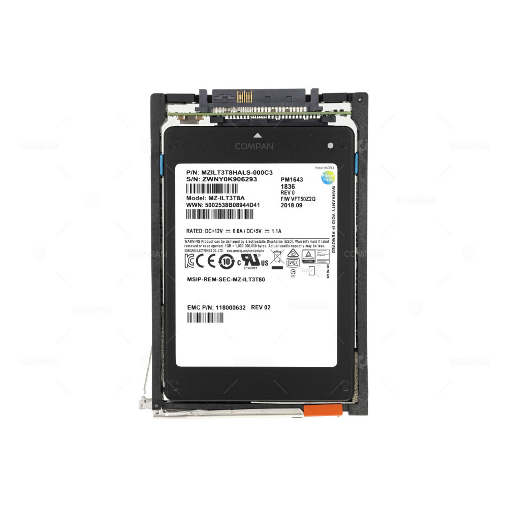 005052560 EMC 3.84TB 6/12G PM1643 SSD FLASH 2.5 SFF SAS FOR VMAX 118000632, MZILT3T8HALS-000C3, PM1643, MZ-ILT3T8A