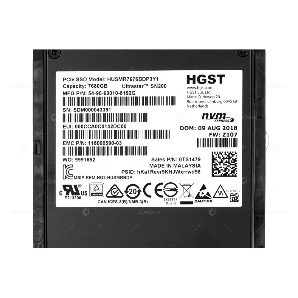 005052698 EMC POWERMAX 7.68TB NVME U.2 PCIE 2.5 SFF SSD HUSMR7676BDP3Y1, 118000590-03