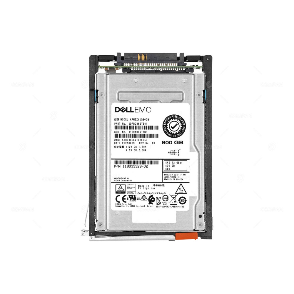 005053054 EMC 800GB 6/12G SAS 2.5 SFF SSD 118033329-02, SDFBC86EYB01, KPM5XVUG800G