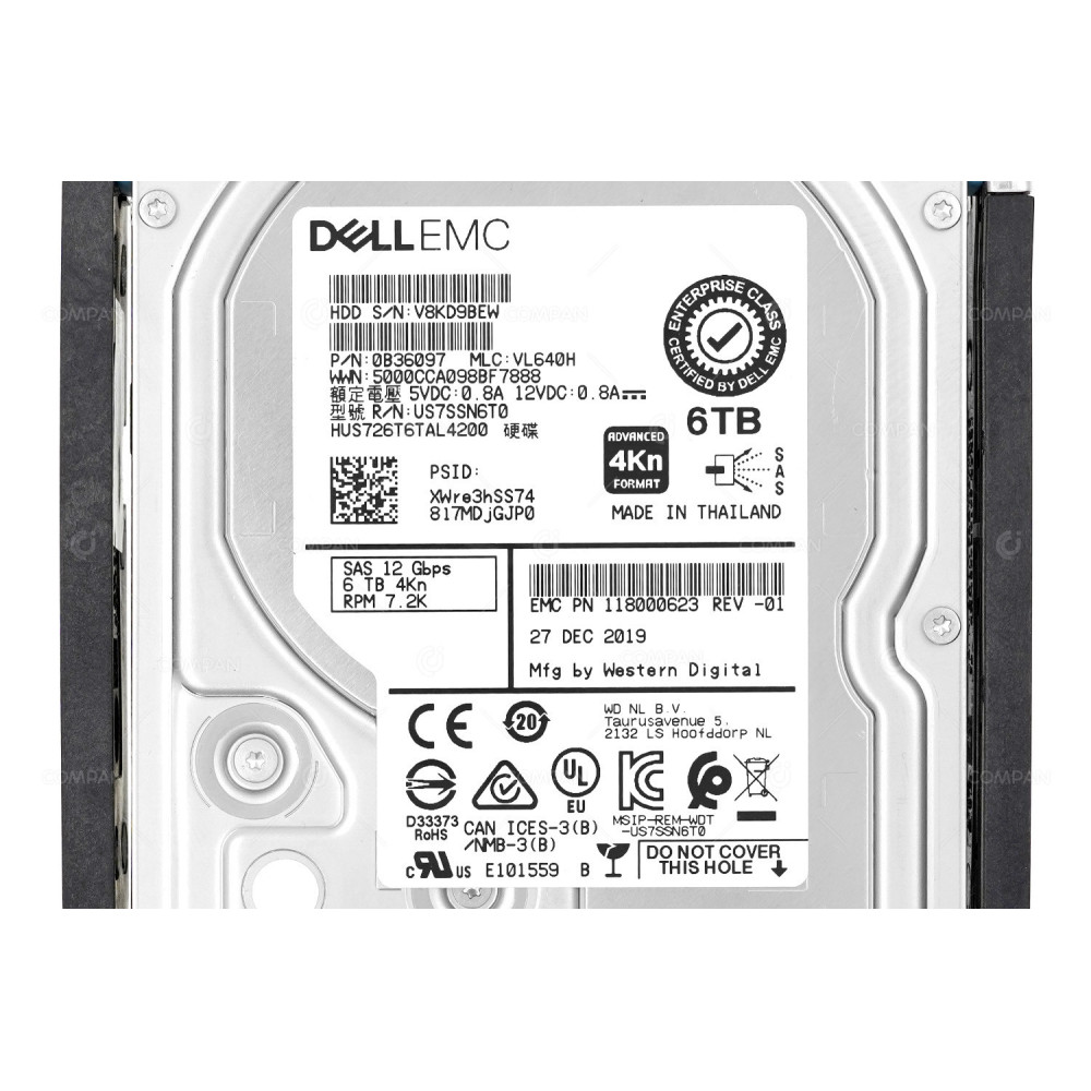 005053112 EMC HARD DRIVE 6TB 7.2K 12G SAS 3.5 LFF FOR UNITY DAE 118000623-01, 0B36097, HUS726T6TAL4200