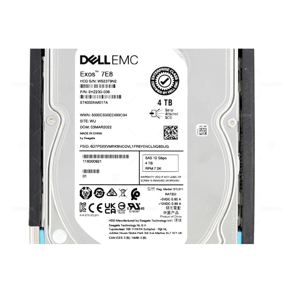 005053642 EMC 4TB 7.2K 3.5 LFF 12G SAS HARD DRIVE FOR DATA DOMAIN 2HZ230-036, 118000921, ST4000NM017A