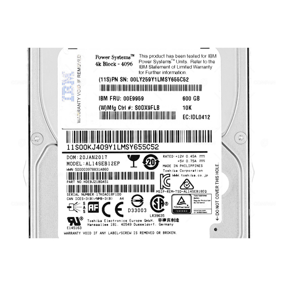 00E9959 IBM 600GB 10K 6G 2.5 SFF SAS SFF-3 HOT-SWAP POWER8 S824 HDEBJ21BDA51