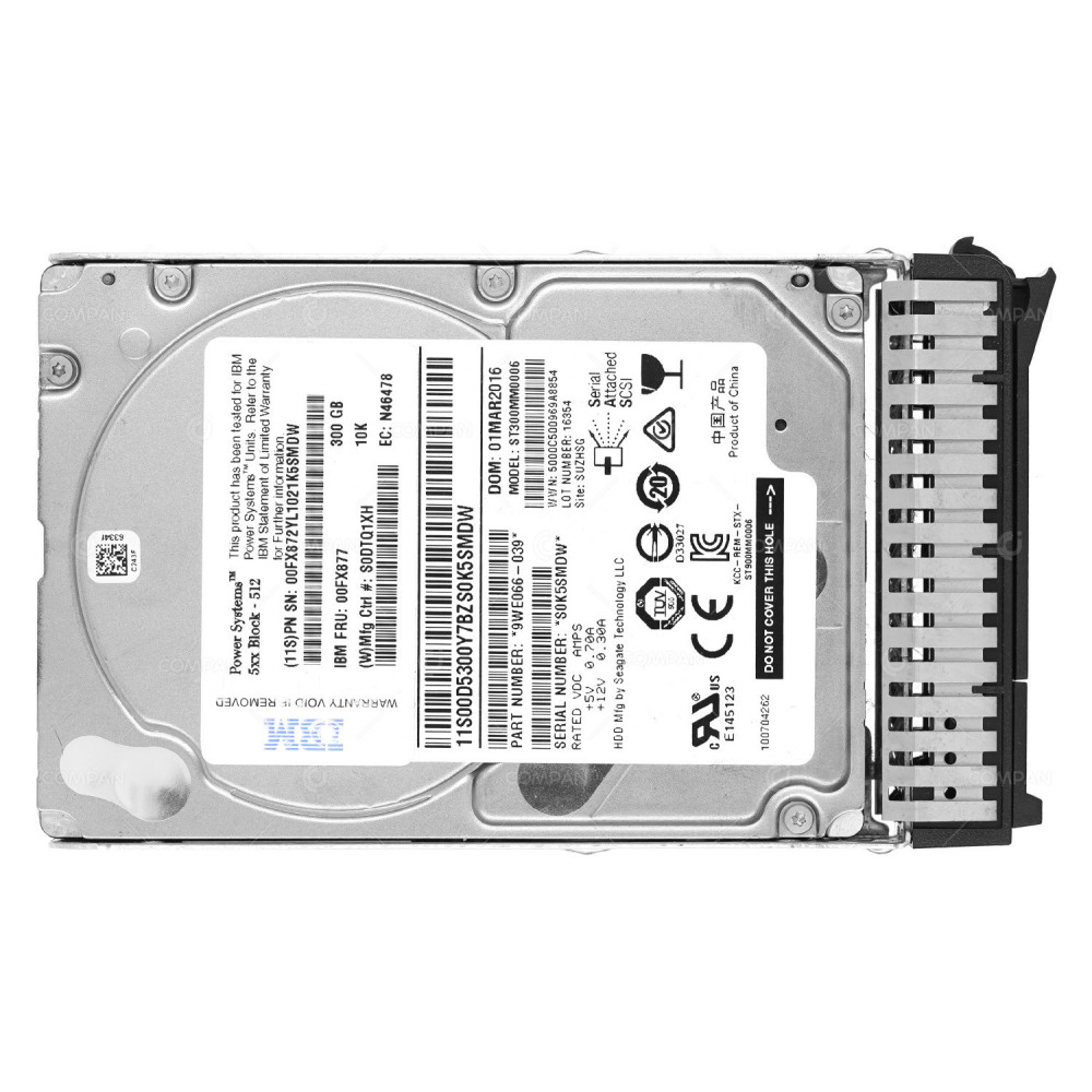 00FX877 IBM HARD DRIVE 300GB 10K 6G SAS 2.5 SFF-3 FOR POWER 8 PSERIES -