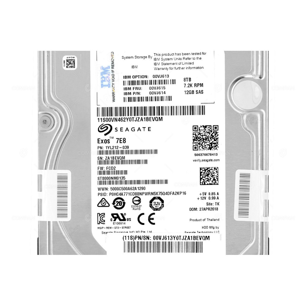 00VJ615 NO CADDY IBM HARD DRIVE 8TB 7.2K 12G SAS 3.5 LFF HOT-PLUG FOR TS7760 NO CADDY 00VJ614, 00VJ613, ST8000NM0135