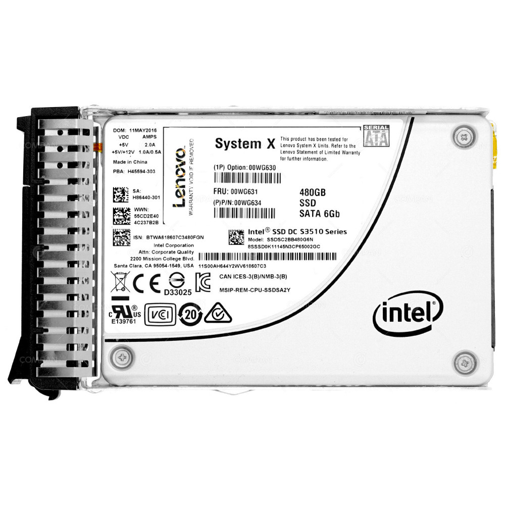 00WG631 LENOVO SYSTEM X 480GB 6G SATA 2.5 SFF SSD 00WG630, SSDSC2BB480G6N
