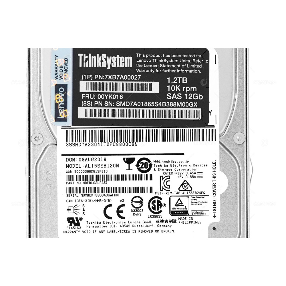 00YK016 LENOVO THINKSYSTEM 1.2TB 10K 12G SAS 2.5 SFF HARD DRIVE 1P7XB7A00027, AL15SEB120N, ST1200MM0009