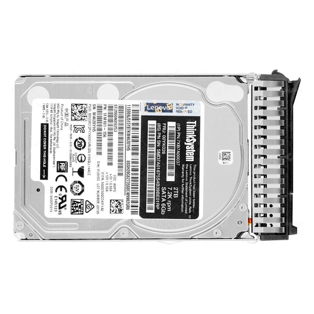 00YK026 LENOVO THINKSYSTEM 2TB 7.2K 6G SATA 2.5 SFF HARD DRIVE 1P7XB7A00037,  1FM101-156, ST2000NX0253