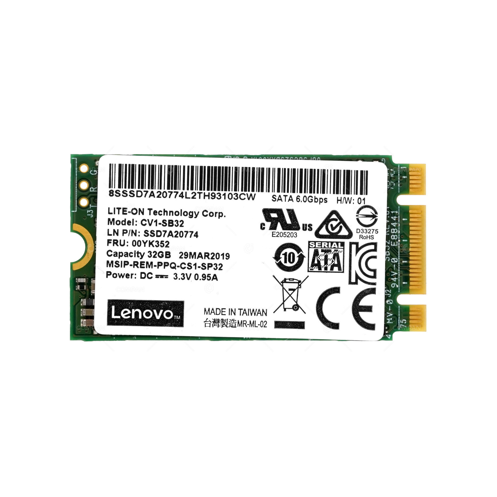 00YK352 IBM LENOVO 32GB 6G SATA 2242 M.2 SSD SSD7A20774, MSIP-REM