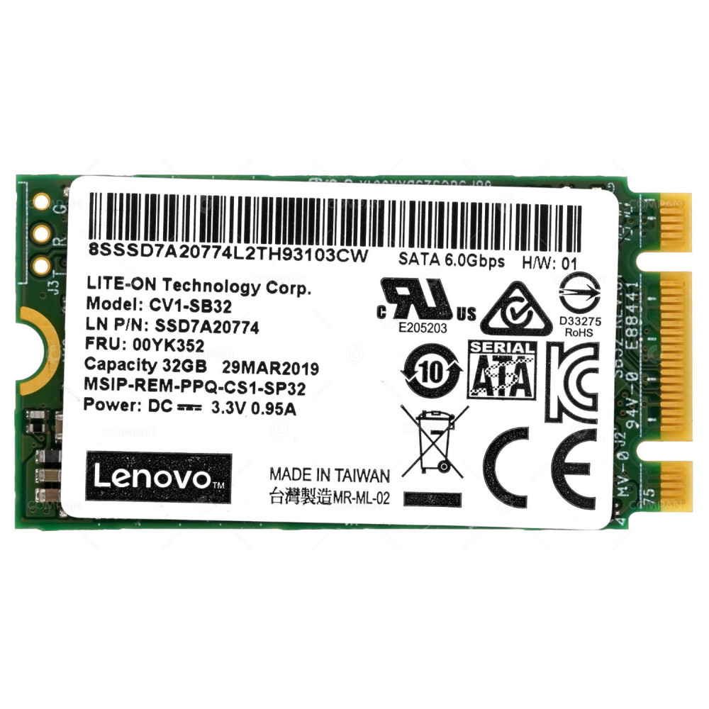 00YK352 IBM LENOVO 32GB 6G SATA 2242 M.2 SSD SSD7A20774, MSIP-REM-PPQ-CS1-SP32, CV1-SB32