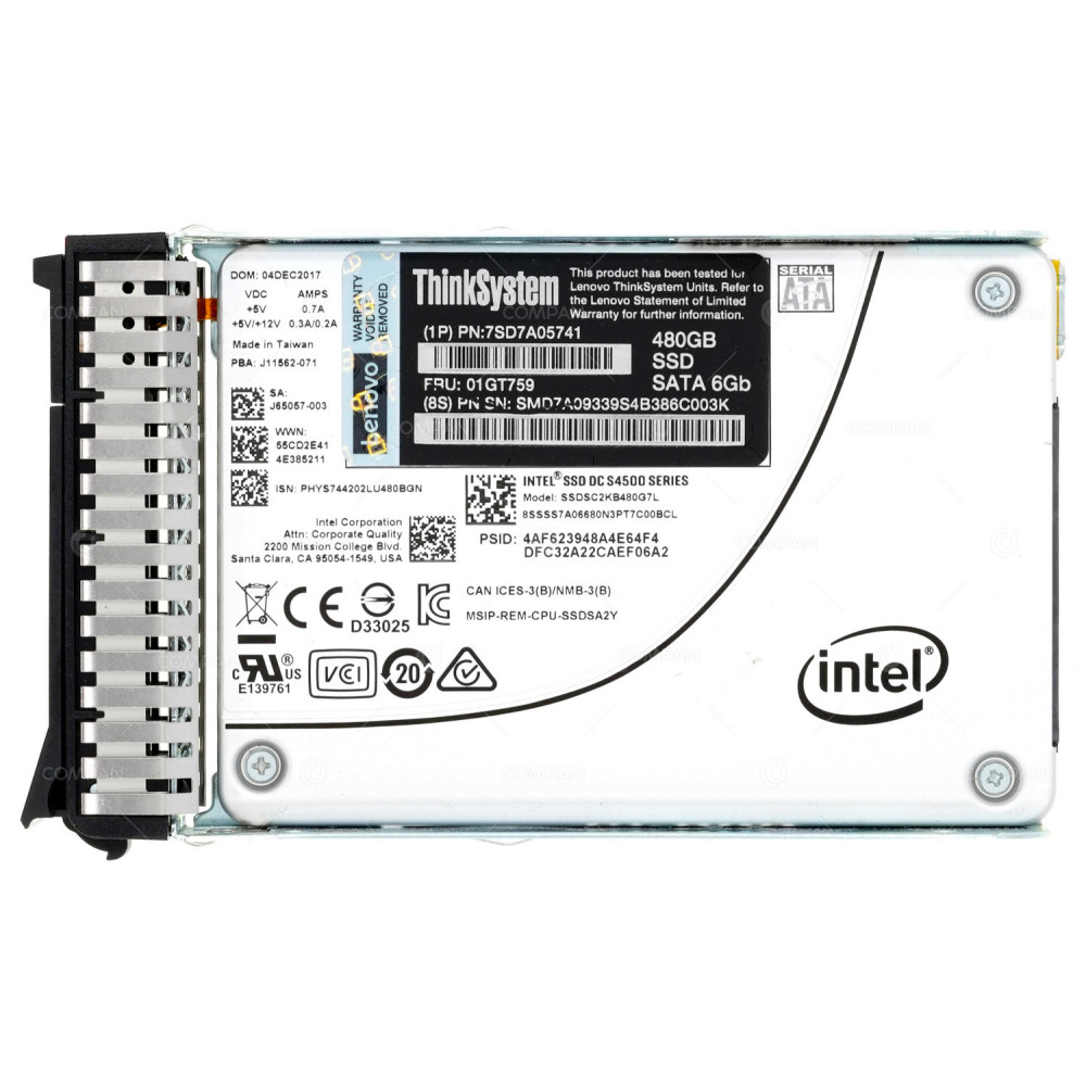 01GT759 LENOVO THINKSYSTEM 480GB  6G SATA 2.5 SFF SSD 1P7SD7A05741, SSDSC2KB480G7L