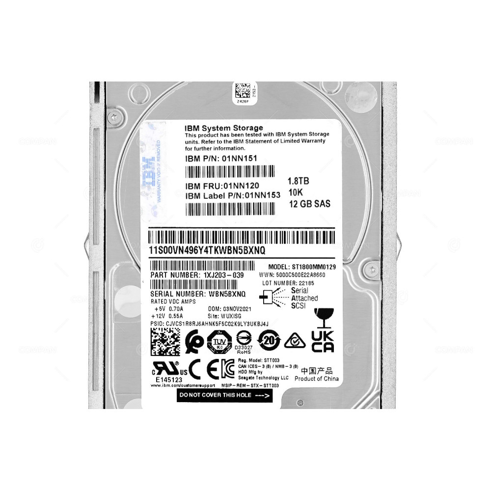01NN120 IBM 1.8TB 10K 12G SAS 2.5 SFF HARD DRIVE FOR V3700 V2 01NN151, 1XJ203-039, ST1800MM0129