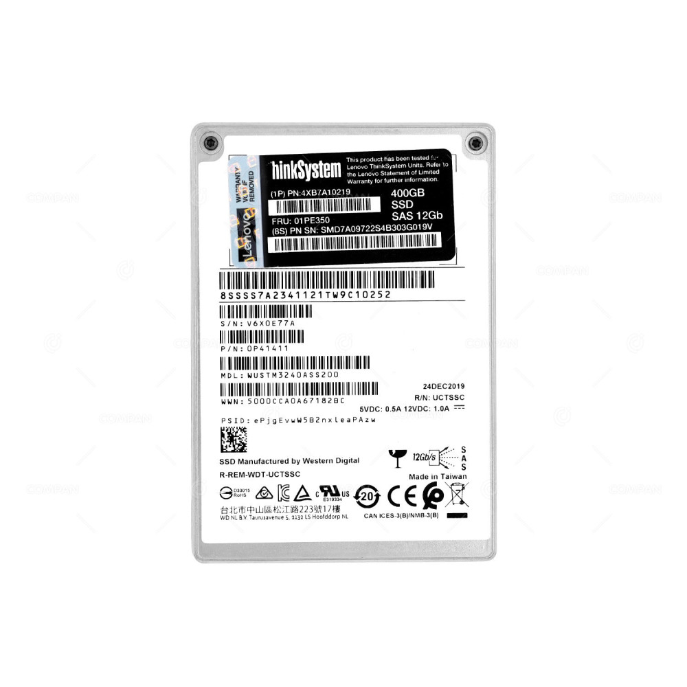 01PE350 LENOVO 400GB 2.5 SFF 12G SAS SSD FOR THINKSYSTEM 0P41411, WUSTM3240ASS200, 1P4XB7A10219