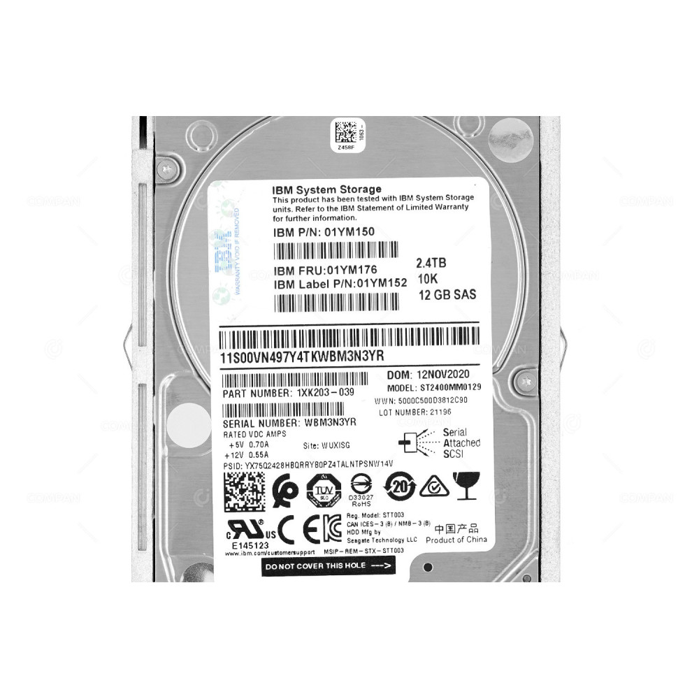 01YM176 IBM 2.4TB 10K 12G SAS 2.5 SFF HARD DRIVE 01YM150, 01YM152, ST2400MM0129