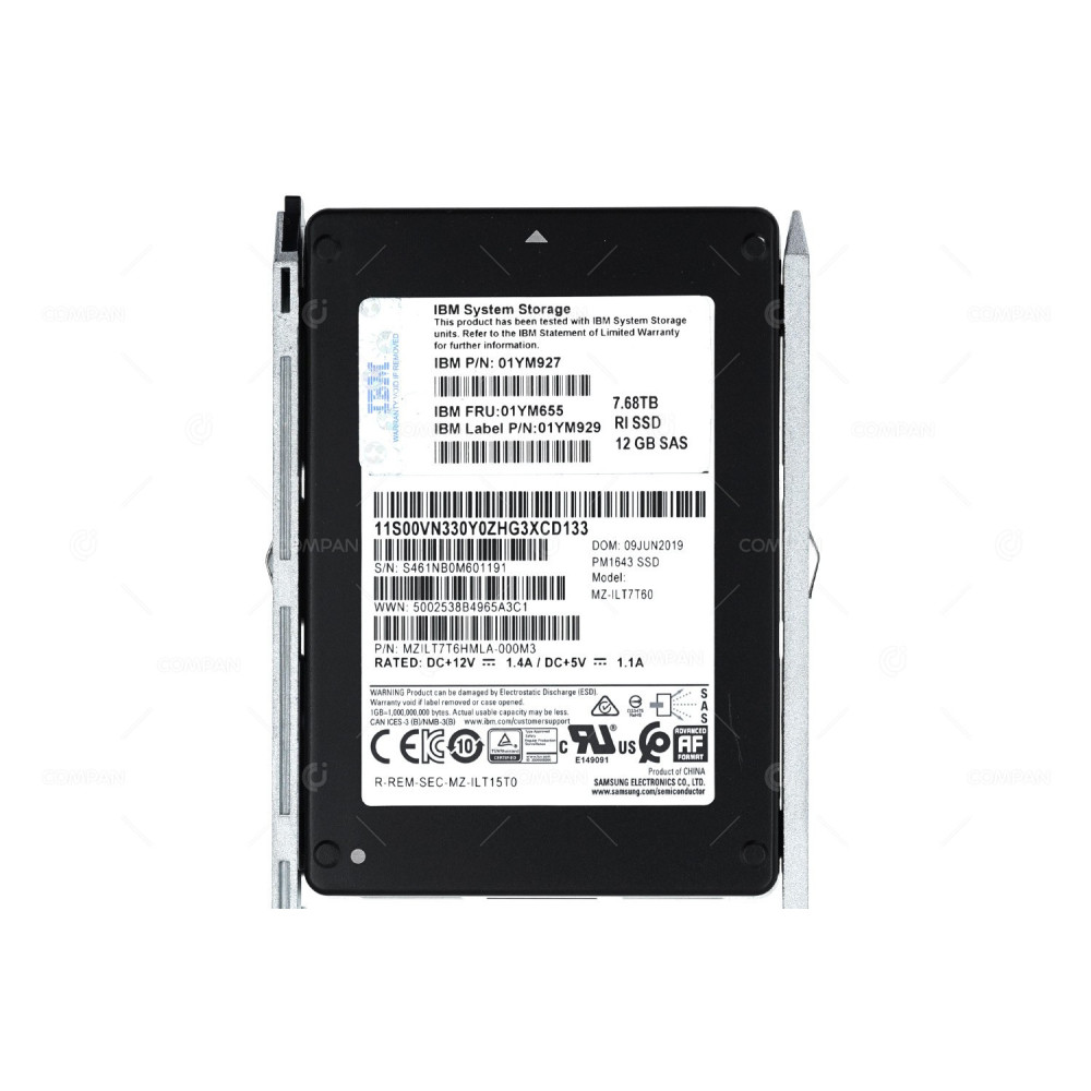01YM655 IBM 7.68TB SAS 12GBPS RI READ INTENSIVE ACN2 2.5 SFF FLASH SSD FOR STORWIZE V5030F 01YM927, 01YM929, 00VN330, PM1643, MZ-ILT7T60, MZILT7T6HMLA-000M3