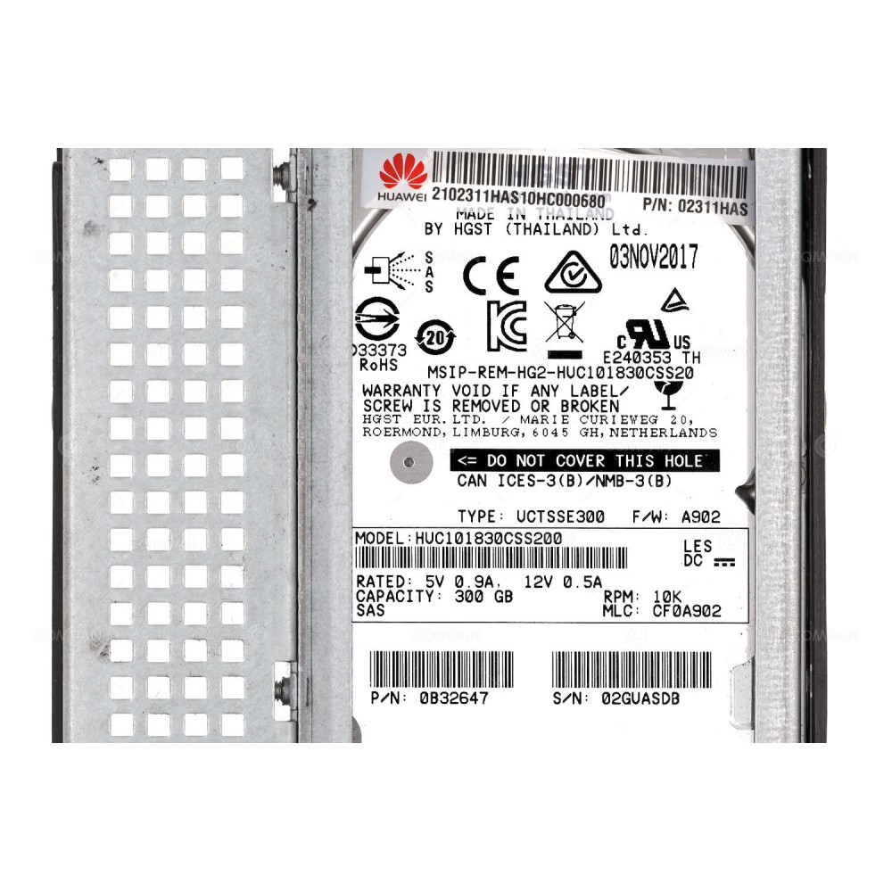 02311HAS HUAWEI HARD DRIVE 300GB 10K 6G SAS 2.5 IN 3.5 0B32647, HUC101830CSS200