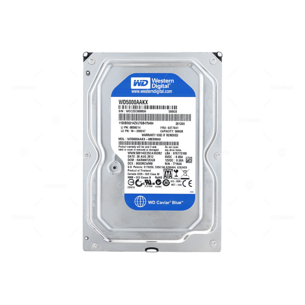 03T7041 IBM HARD DRIVE 500GB 7.2K 6G 3.5 LFF 16MB CACHE SATA 0B5821, WD5000AAKX, WD5000AAKX-08ERMA0