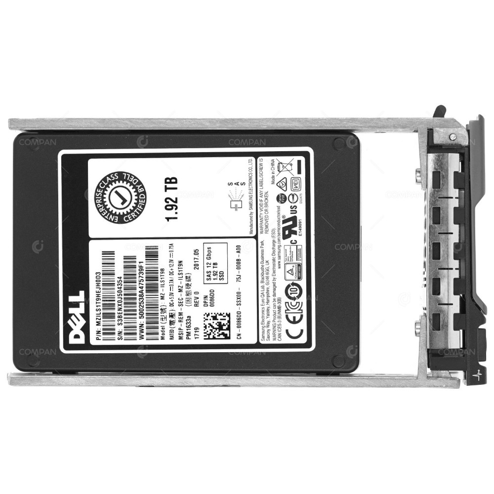 086DD DELL 1.92TB 12G SAS 2.5 SFF SSD 0086DD, MZILS1T9HEJH0D3, MZ-ILS1T9B