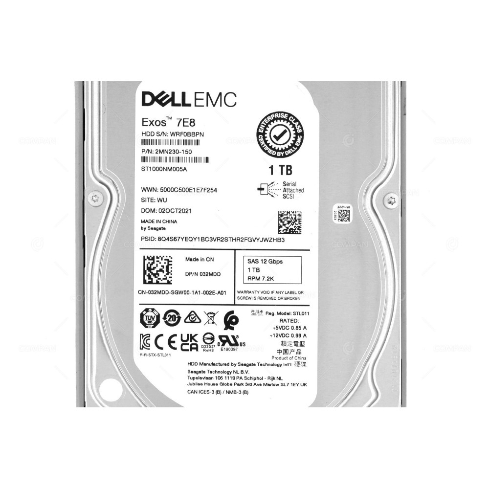32MDD DELL HARD DRIVE 1TB 12G 7.2K SAS 3.5 LFF EXOS 7E8 G11 G12 G13 032MDD, ST1000NM005A