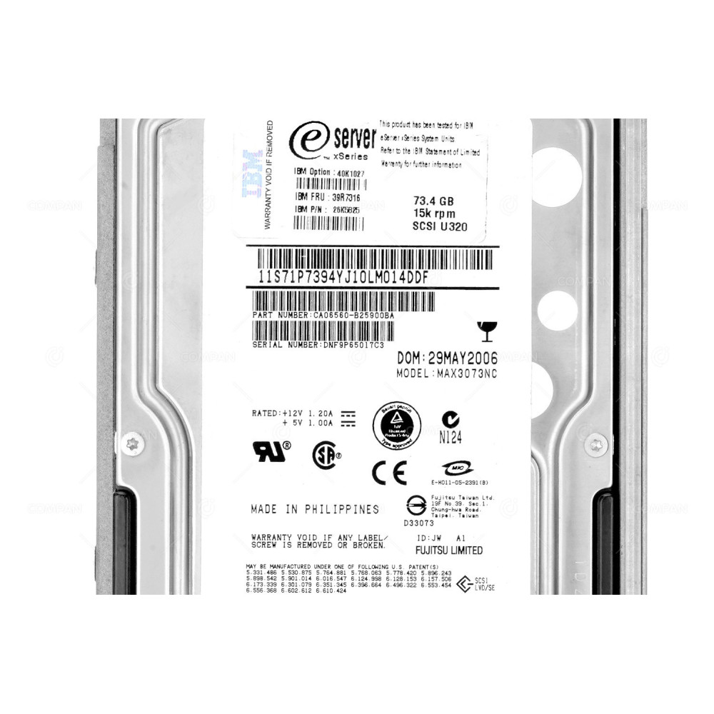 39R7316 IBM HARD DRIVE 73GB 15K U320 SCSI 3.5 40K1183