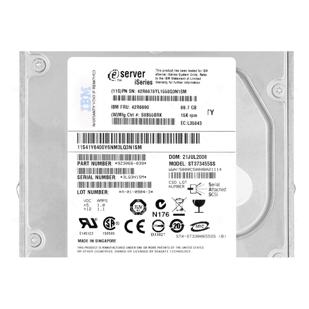 42R6690 IBM 69.7GB 15K RPM SAS 3.5" HARD DRIVE 9Z3066-039, 42R6678