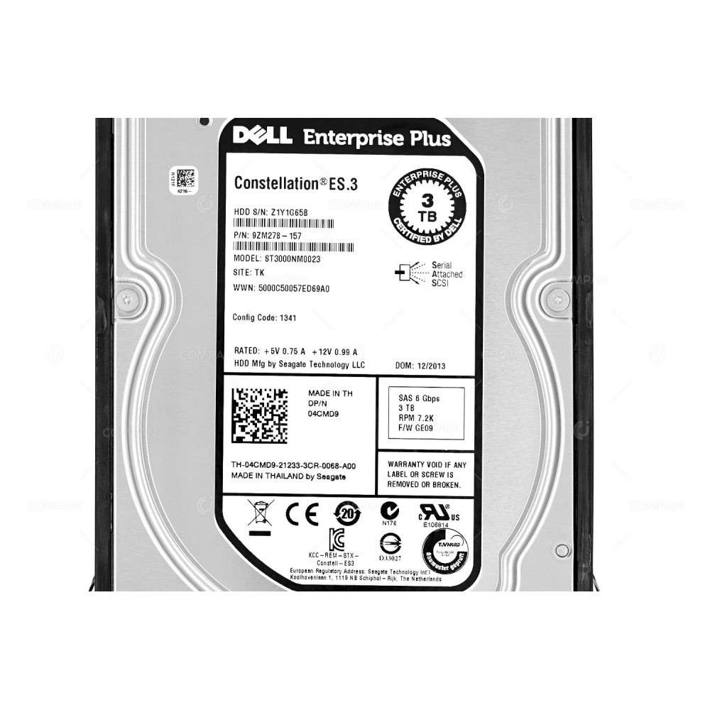 4CMD9 DELL HARD DRIVE 3TB 7.2K 6G SAS 3.5 LFF HOT-SWAP FOR PS6510 04CMD9, ST3000NM0023