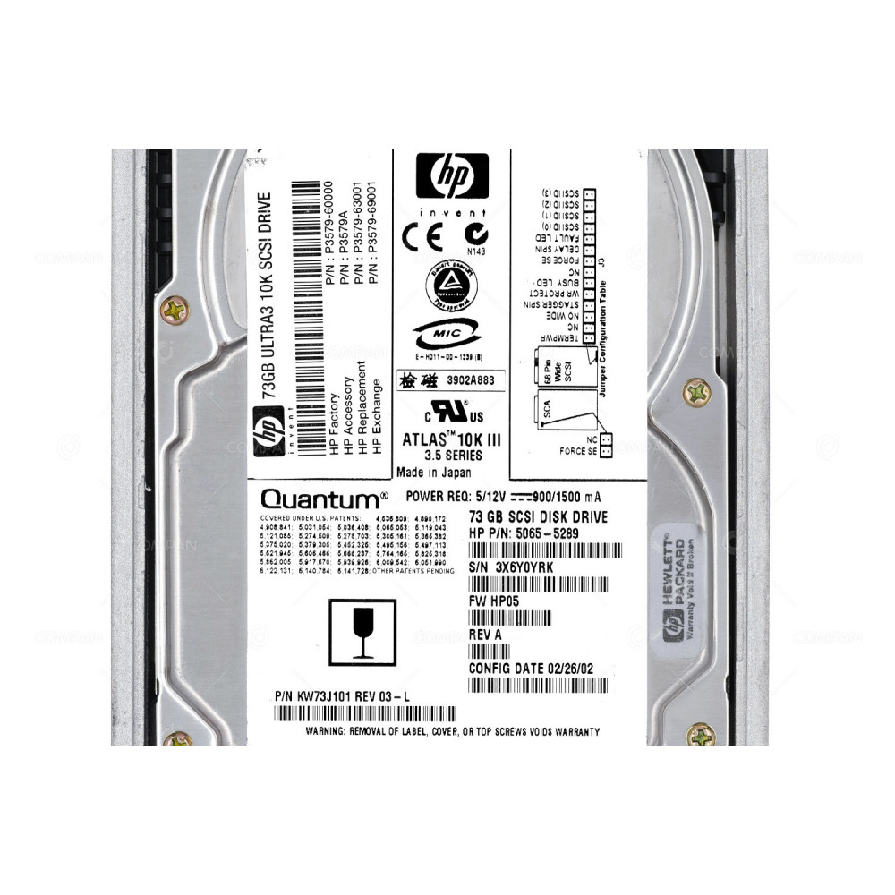 5065-5289 HP HARD DRIVE 73GB ULTRA3 10K SCSI 3.5 5065