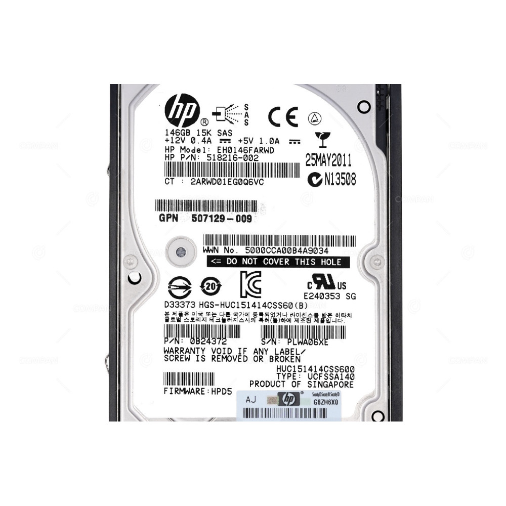 518216-002 HP 146GB 2,5" SAS 15K 6G DRIVE 0B24372, EH0146FARWD