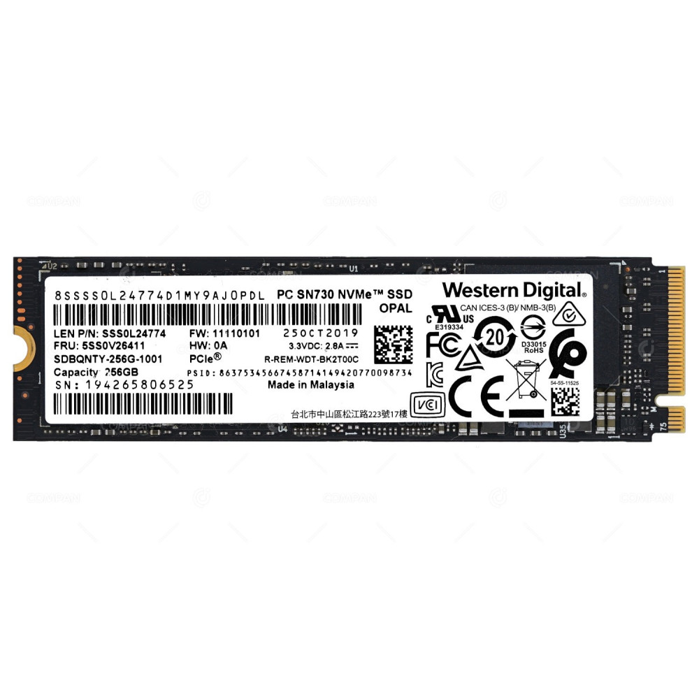 5SSOV26411 IBM 256GB PC SN730 PCIE NVNM M.2 2280 SSD SSS0L24774, SN730, WDT-BK2T00C, SDBQNTY-256G-1001